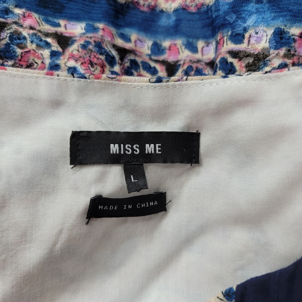 Miss Me Pleated Floral Tank Top in Navy Blue Sleeveless Size L - Picture 10 of 14